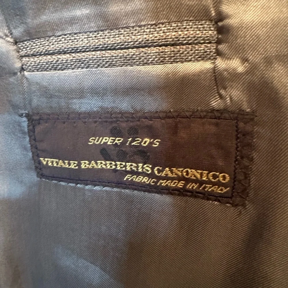 Zero Alta Sartoria 38 R Italian Super 120s Wool Blazer Gray W/ Tan White Stripes